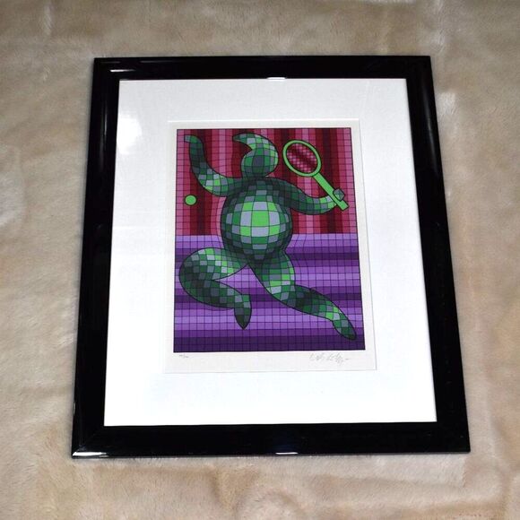 Victor Vasarely Tennis Player Signed & Numbered Limited Edition Serigraph Framed - Picture 3 of 10